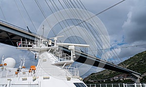 Cruise ship under new bridge in the port of Dubrovnik in Croatia