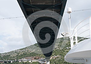 Cruise ship under new bridge in the port of Dubrovnik in Croatia