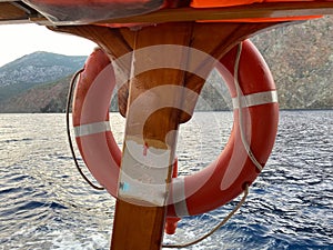 Cruise ship upper deck with life buoy
