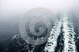 Cruise ship wake or trail on ocean surface