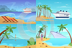 Cruise ship web banner concept set. Travel on the sea