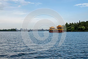 Cruise ship on West Lake in Hangzhou, Zhejiang, China