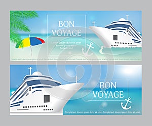 Cruise ship with Â«Bon VoyageÂ» headline. Set poster or banner