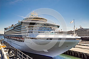 Cruise ships anchored at the docks