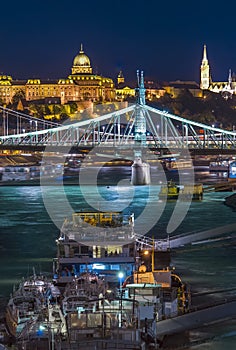 Cruise ships in Budapest city, Hungary.