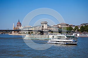 Cruise ships on Danube river in Budapest