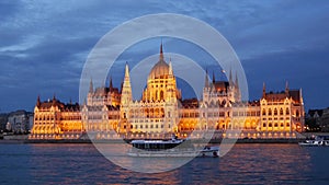 Cruise ships and ferries with the Hungarian Parliament Building