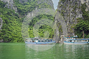 Cruise ships and islands in Halong Bay, Vietnam