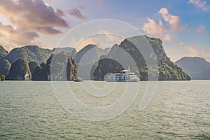 Cruise ships and islands in Halong Bay, Vietnam