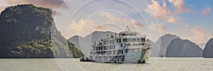 Cruise ships and islands in Halong Bay, Vietnam BANNER, LONG FORMAT