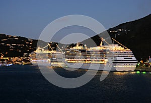 Cruise ships at night