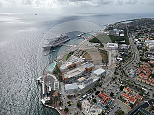 cruise ships passing by the ocean near the curacao island resort dutch country