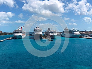 Cruise ships in port caribbean nassau blue sky with clouds