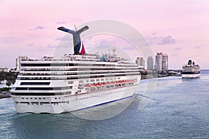 Cruise ships at sunset, Miami Beach Harbor