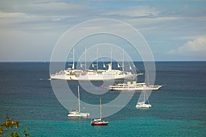 Cruise ships and yachts visiting the caribbean island of bequia