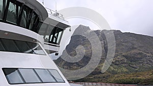 Cruise to Patagonia. Landscape on Glacier Avenue, Cruise Ship Explorers of Patagonia, Chilean Fjords. Patagonia, Strait