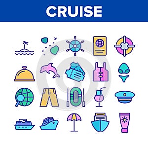 Cruise Travel Collection Elements Icons Set Vector