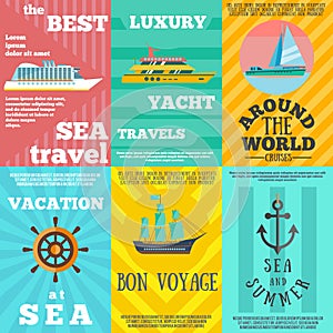 Cruise travel 6 flat icons composition