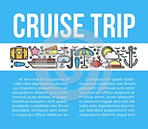 Cruise trip banner with travelling symbols with nautical elements