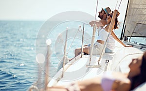 Cruise vacation. couple enjoying a summer day on a boat