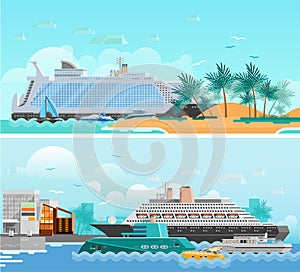 Cruise Vacation Flat Horizontal Banners Set