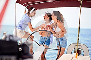 Cruise vacation. Girl enjoying a summer day on a boat