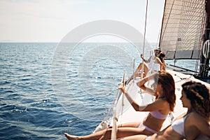 Cruise vacation. People enjoying a summer day on a boat