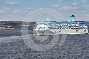 Cruise vessel on the Finland coastline. Aland islands
