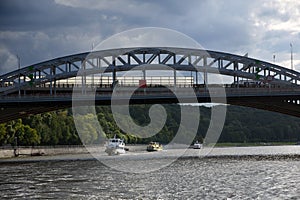 Cruise yachts sail on the Moscow river