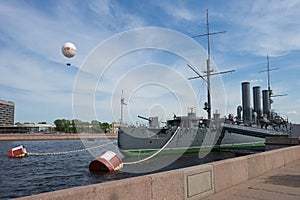 Cruiser Aurora. Armoured cruiser Aurora which started russian revolution in 1917, St.Petersburg, Russia