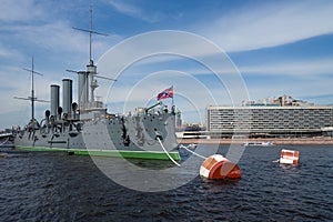 Cruiser Aurora. Armoured cruiser Aurora which started russian revolution in 1917, St.Petersburg, Russia