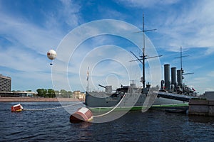 Cruiser Aurora. Armoured cruiser Aurora which started russian revolution in 1917, St.Petersburg, Russia