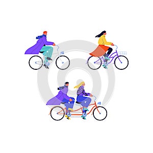 Cruiser cyclists illustrations set