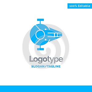 Cruiser, Fighter, Interceptor, Ship, Spacecraft Blue Solid Logo Template. Place for Tagline
