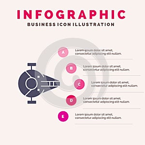 Cruiser, Fighter, Interceptor, Ship, Spacecraft Solid Icon Infographics 5 Steps Presentation Background