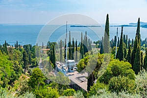Cruiser Puglia at gardens of Vittoriale degli italiani palace at Gardone Riviera in Italy photo