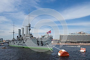 Cruiser Aurora. Armoured cruiser Aurora which started russian revolution in 1917, St.Petersburg, Russia