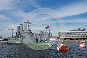 Cruiser Aurora. Armoured cruiser Aurora which started russian revolution in 1917, St.Petersburg, Russia