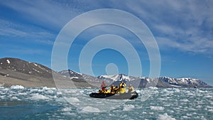 Cruising along Monaco Glacier in Svalbard