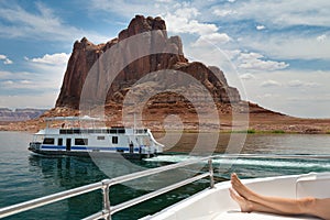 Cruising on a boat in lake powell