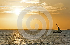 Cruising on a dhow at sunset, Nungwi, Zanzibar, Tanzania