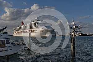 Cruising holidays, a cruise ship departing Port cameral, Florida, USA.