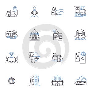 Cruising line icons collection. Adventure, Destination, Relaxation, Luxury, Fun, Hospitality, Entertainment vector and