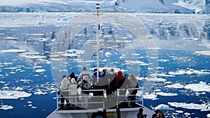 Cruising through the Neumayer channel full of Icebergs in Antarctica.