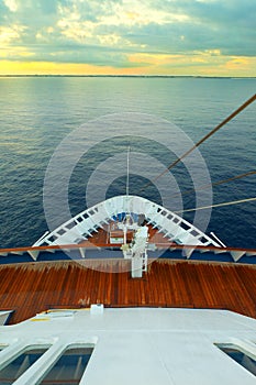 Cruising on ocean liner, pov from the deck