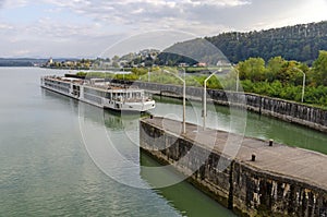 Cruising ship entering a lock