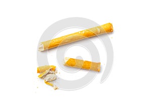 Crumbled Bread Stick Isolated, Broken Breadstick, Grissini, Pretzel Crumbs, Bread Stick on White Background