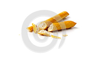 Crumbled Bread Stick Isolated, Broken Breadstick, Grissini, Pretzel Crumbs, Bread Stick on White Background