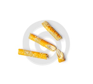 Crumbled Bread Stick Isolated, Broken Breadstick, Grissini, Pretzel Crumbs, Bread Stick on White Background