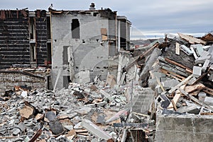 Crumbled concrete building